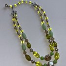 Vintage Estate Necklace Glass Beads Crystals Pearls Double Strand Green Japan