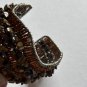Vintage Tiger Eye Cuff Bracelet Handmade Wire Wrapped Beaded BoHo Chic Unique