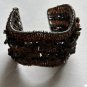 Vintage Tiger Eye Cuff Bracelet Handmade Wire Wrapped Beaded BoHo Chic Unique