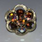 VINTAGE Cocktail Ring Adjustable 1960s AB Amber Rhinestone Flower Shape Retro