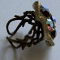 VINTAGE Cocktail Ring Adjustable 1960s AB Amber Rhinestone Flower Shape Retro