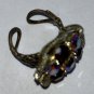 VINTAGE Cocktail Ring Adjustable 1960s AB Amber Rhinestone Flower Shape Retro
