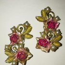 Vintage Clip Earrings Faux Pearl Metal Pink Roses Bridal Retro Wedding Elegant Vintage Clip Earrings Faux Pearl Metal Pink Roses Bridal Retro Wedding Elegant