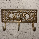 Vintage Victorian Metal 3 Hook Wall Rack Coat Key Accessory Solid Heavy Lovely