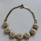 Vintage Coro Necklace Hand Painted Pink Roses Bone China Gold Tone Mounts RARE