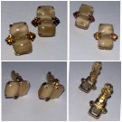 Vintage Clip Earrings Beige Moonglow Glass Cabochons Amber Rhinestones 1 Pair