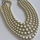 Vintage 5 Strand Necklace Faux Pearl Lovely Bridal Wedding Simple Elegance 1950s