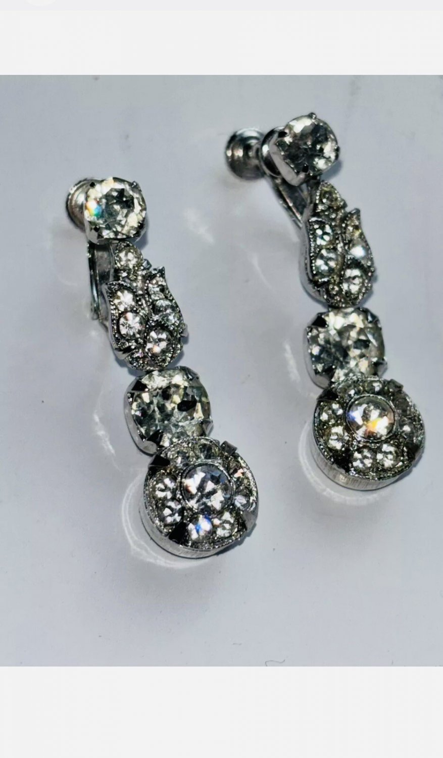Vintage WEISS Rhinestone Drop Dangle Adjustable Clip Earrings Bridal Wedding See