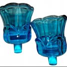 2 PEG Votive Cup Candle Holders Tulip Colonial Blue Turquoise Aqua HOMCO 70s MCM