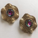 Vintage Elizabeth Morrey Or Judy Lee Clip Earrings Rainbow Rhinestone Unmarked