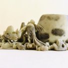 Antique Carved Soapstone Ink Brush Washer Pot Calligraphy Birds 1940s China