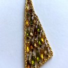 Vintage 70s Necklace Olive Amber Topaz Rhinestone Pendant MCM Abstract MOD BoHo