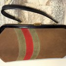 Vintage 1930s 40s Handbag Purse Clutch French Suede Brown Red Green Unique RARE