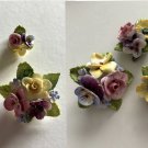 4 Vintage Pin Brooch 2 Earrings English China Staffordshire Roses Pansy Romantic