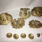 Vintage Emblems Buttons Band Hat Uniform 60+ Year Old High School MCM Brass 13pc