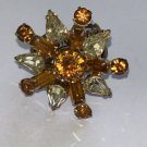 VINTAGE Cocktail Ring Adjustable 1960s Amber Citrine Rhinestone Star Shape Retro