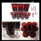 10 Vintage Ruby Red Glasses Clear Stem Cavalier Luminarc Arcoroc 5 1/8” tall