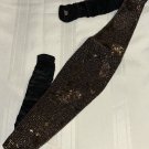 Beaded Cummerbund Waist Belt Hook Closure Vintage 80s Copper Glass Black Satin