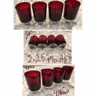 4 Vintage Ruby Red Glasses Clear Stem Cavalier Luminarc Arcoroc 4 1/8” tall L@@k