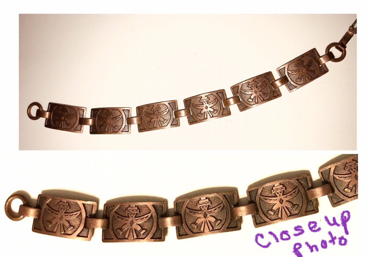 Fred Harvey Era Copper Knifewing Kachina Link Bracelet Bell Trading Vintage 50s
