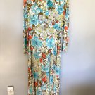Vintage Maxi Dress 1960s 70s Empire Waist Groovy Hippie Flowers  Aqua Blue Yello