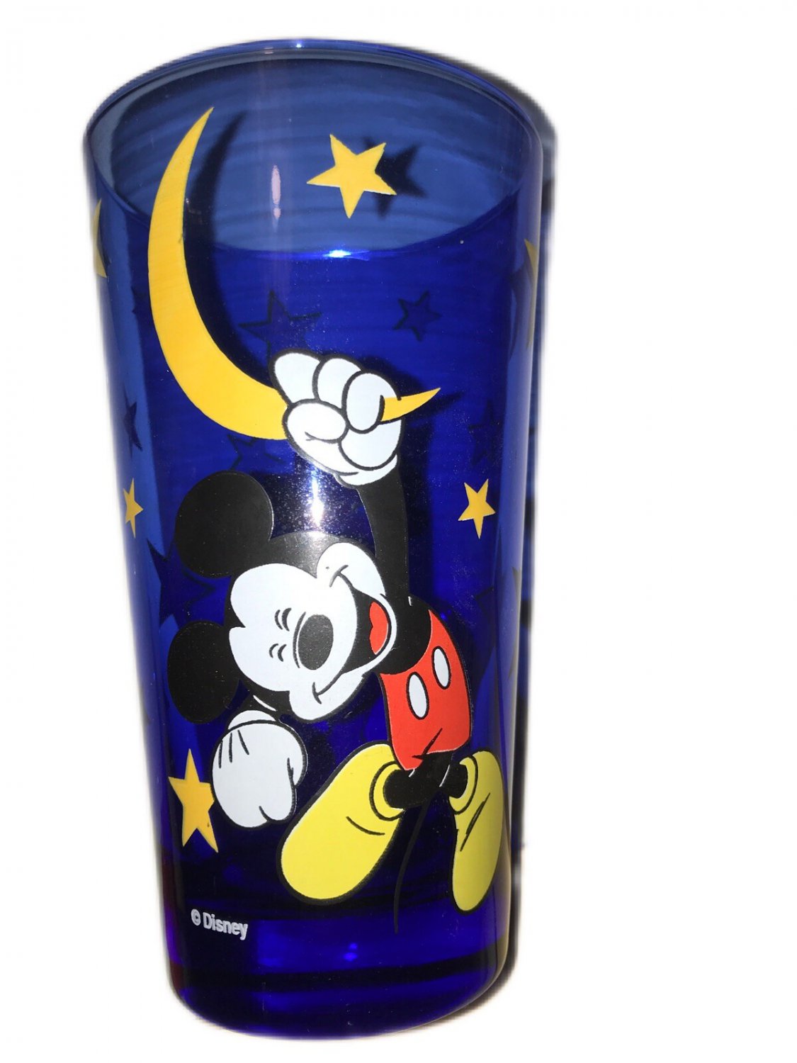 Vintage Mickey Mouse Cobalt Blue Drinking Glass Stars Moon Fantasia 16oz Tumbler