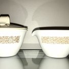 Corelle Woodland Brown Creamer Sugar w Lid MCM Floral Farm House Chic Vintage