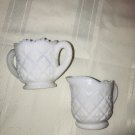 Westmoreland Milk Glass Childs Sugar Creamer Split Old Quilt Thumbelina Vintage
