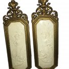 2 Dart Angel Cherub 1987 HOMCO Vintage Gold Cream Wall Hanging Pictures Holiday