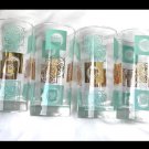 Vintage Aqua Blue Regent Gold Tumblers MCM Anchor Hocking Hollywood Regency 6 Pc