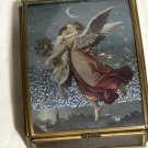 Vintage Jewelry Box Trinket Glass Brass w Lovely Foil Angel Mirror Lid Spiritual