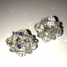 Vintage 50s Crystal Earrings Retro Bridal Wedding Adjustable Clip Silver Elegant
