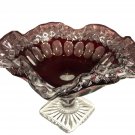 Vintage Westmoreland Comport Waterford Ruby to Clear Glass Ruffled Edge Compote