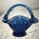 Vintage Glass Basket Empoli Murano Styl Applied Handle Handmade Italian Sea Blue