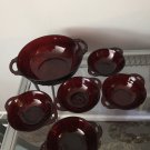 Ruby Red Glass CORONATION Serving Berry Bowls Set 6pc Vintage Mid Century Dining