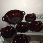 Ruby Red Glass CORONATION Serving Berry Bowls Set 6pc Vintage Mid Century Dining