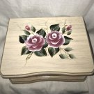 Vintage Wood Jewelry Box Hand Painted Roses Tole Romantic Cottage Prairie Chic