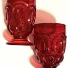 Vintage Moon & Stars Ruby Red LG Wright #44-41 Footed Tumbler Juice 2 pc Perfect