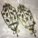 2 Candle Holder Wall Sconce Gold Metal Flower Leaf Cottage Farm House Chic Vtg