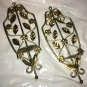 2 Candle Holder Wall Sconce Gold Metal Flower Leaf Cottage Farm House Chic Vtg
