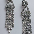 Vintage Couture Earrings Rhinestone Handmade Designer Cascade Waterfall Clip On