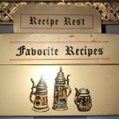 Vintage RECIPE BOX MCM Early American Colonial 1970s Metal FLIP UP CARD HOLDER