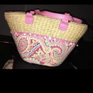 Vera Bradley Straw Fabric Beach Bag Tote Cruise Pink Melon Cruise Large RETIRED
