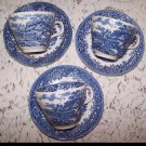 English Village Salem China Olde Staffordshire 3 sets Tea Cups & Saucers England