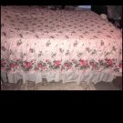 Vintage Cotton BedSpread Cover Pink Roses Romantic Prairie Chic & Lace Bed Skirt