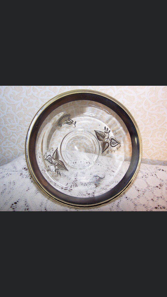 Georges Briard Damask MCM Silver Onlay Serving Bowl Hollywood Regency 70s  Art