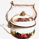 Vintage Tea Pot Water Kettle Enamel Fruit Cottage Chic Farm House HomeStead Nice