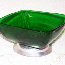 Vintage Large Bowl Green Charm Emerald Metal Base Anchor Hocking RARE Accessory