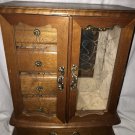 Vintage Wood Jewelry Box Musical Etched Glass Doors UpCycle ReDesign Decoupage