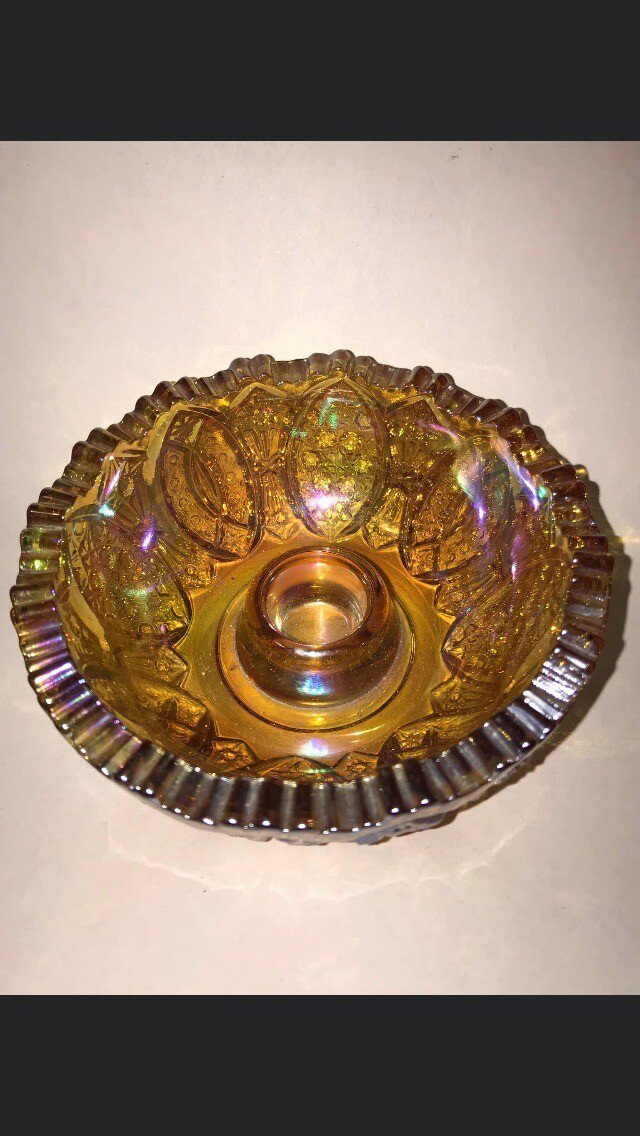 RARE LE Smith Candle Holder McKee Mold Vintage Amber Carnival Glass Glentec L@@K